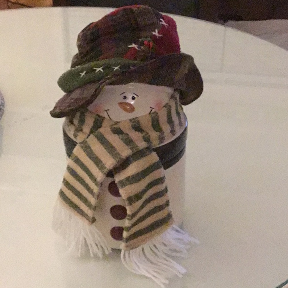 Rustic Snowman Treat  cookieJar W/Plaid Hat